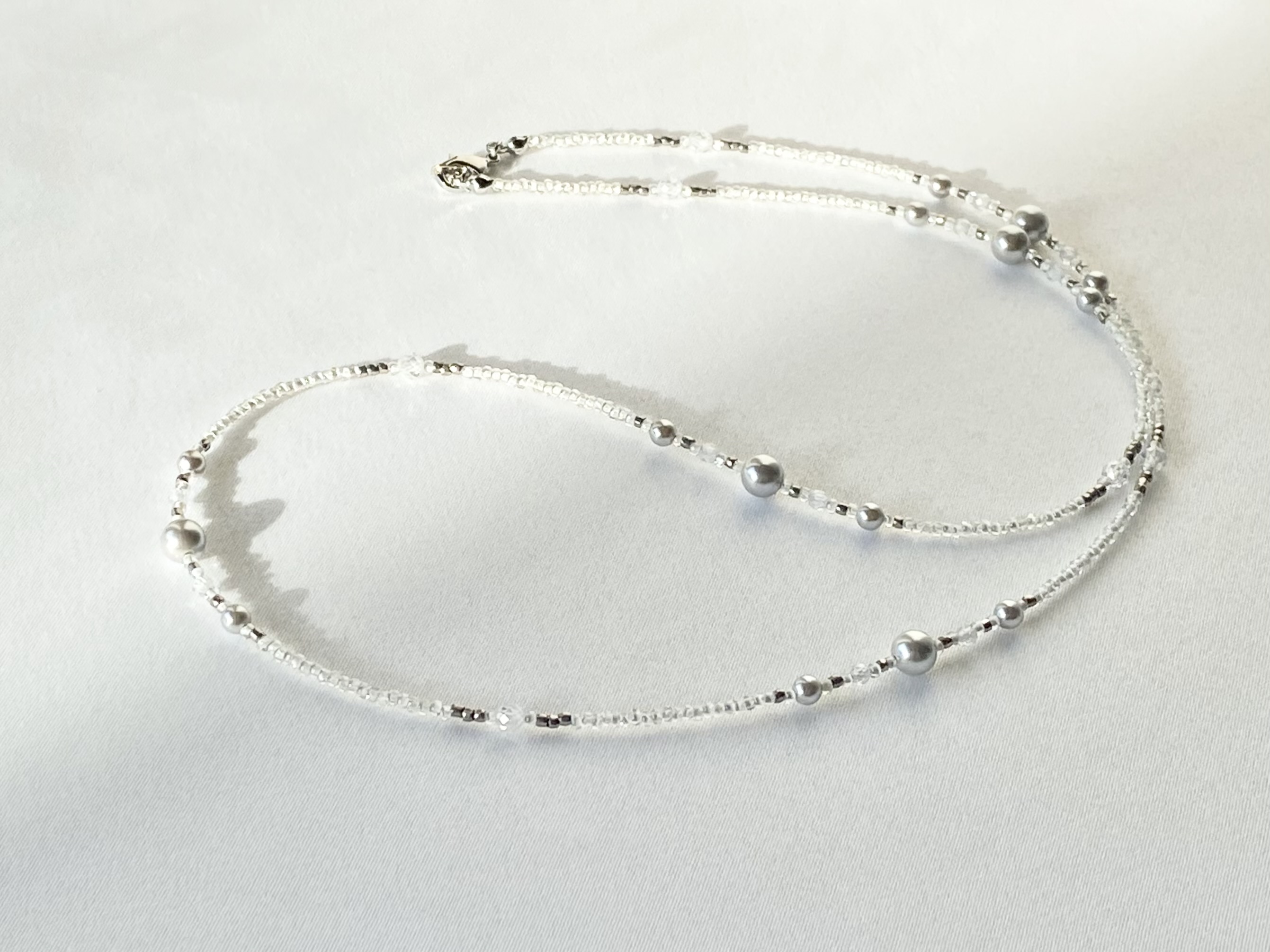 ジルコニアとシルバーパールのマスクストラップ／ネックレス／グラスコード