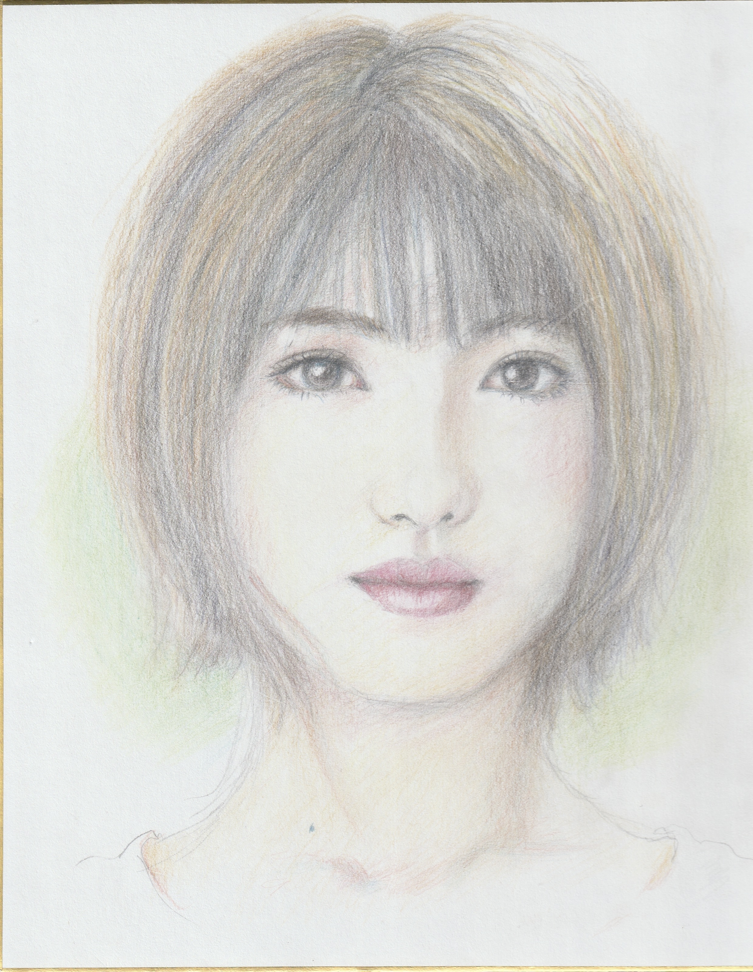 色紙に鉛筆と色鉛筆で描くふんわり優しい似顔絵　プレゼントにも♡