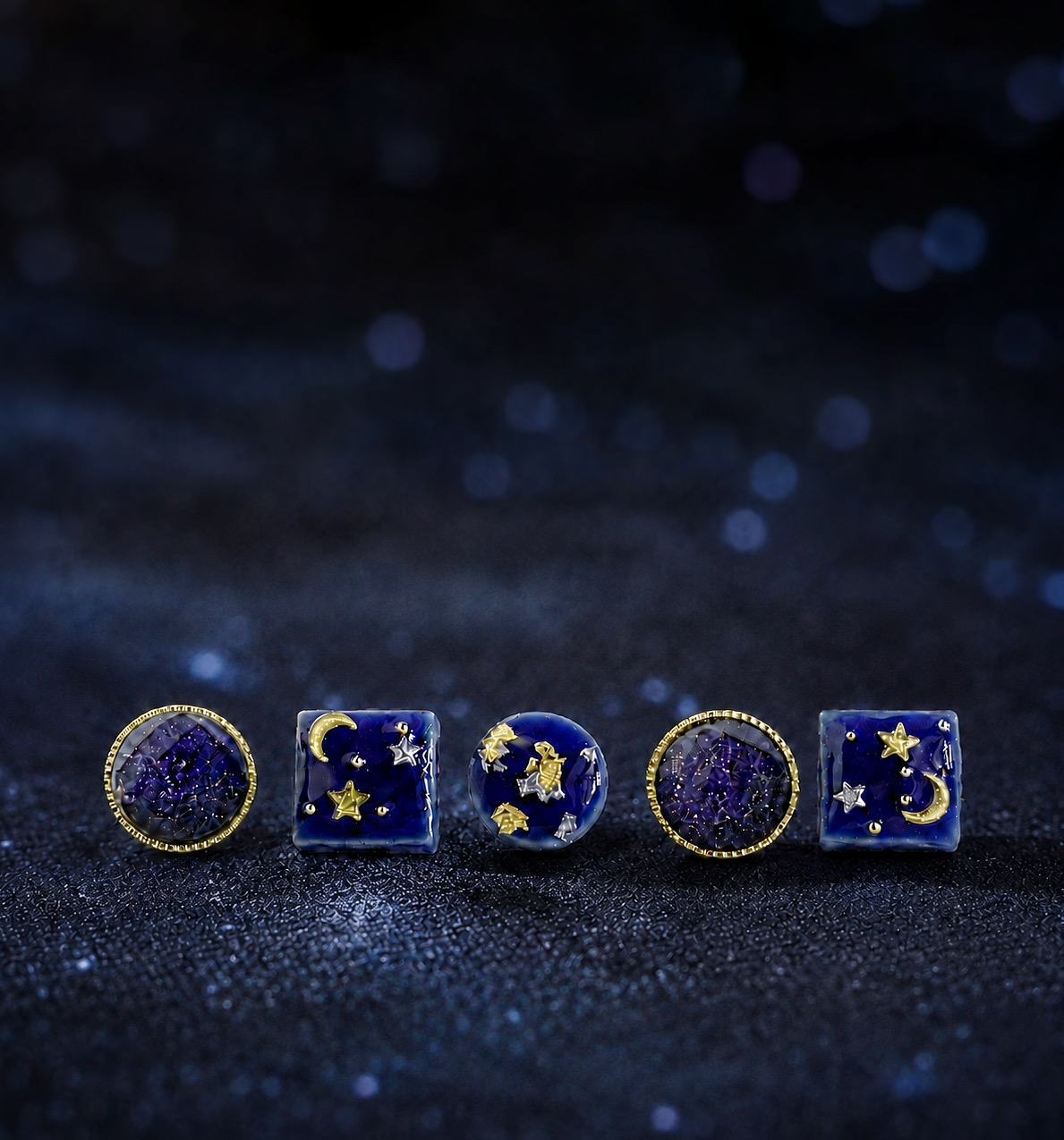 新作】星月夜｜美濃焼×ブルーゴールドストーン ピアス・イヤリング 5粒