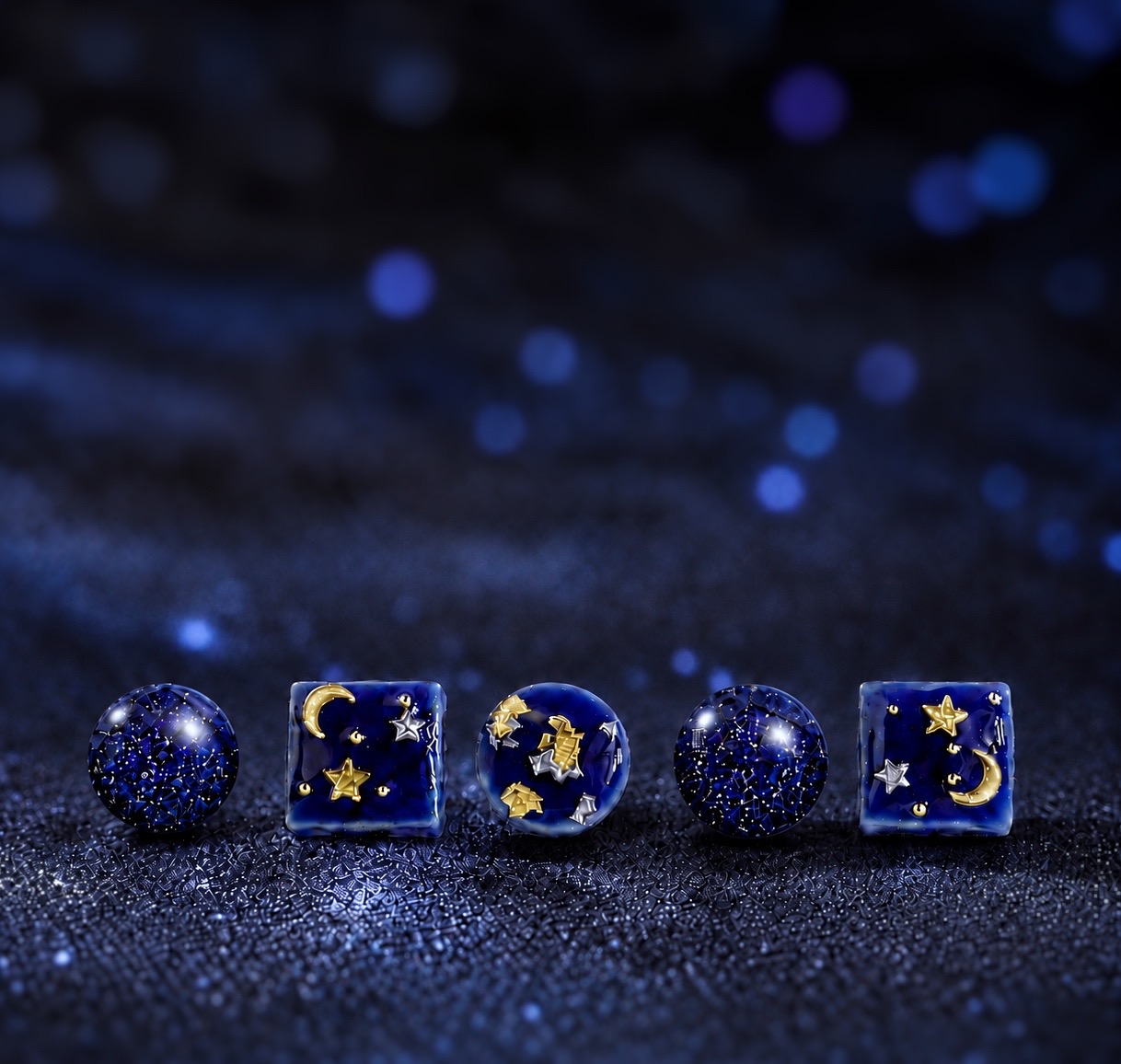 新作】星月夜｜美濃焼×ブルーゴールドストーン ピアス・イヤリング 5粒